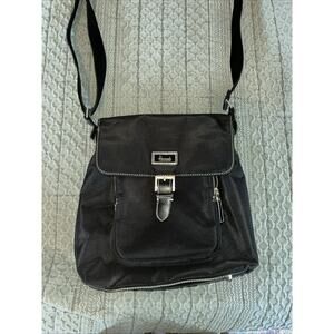 Harrods Purse Black w/silver Hardware Adjustable Strap Zipper Front Pocket